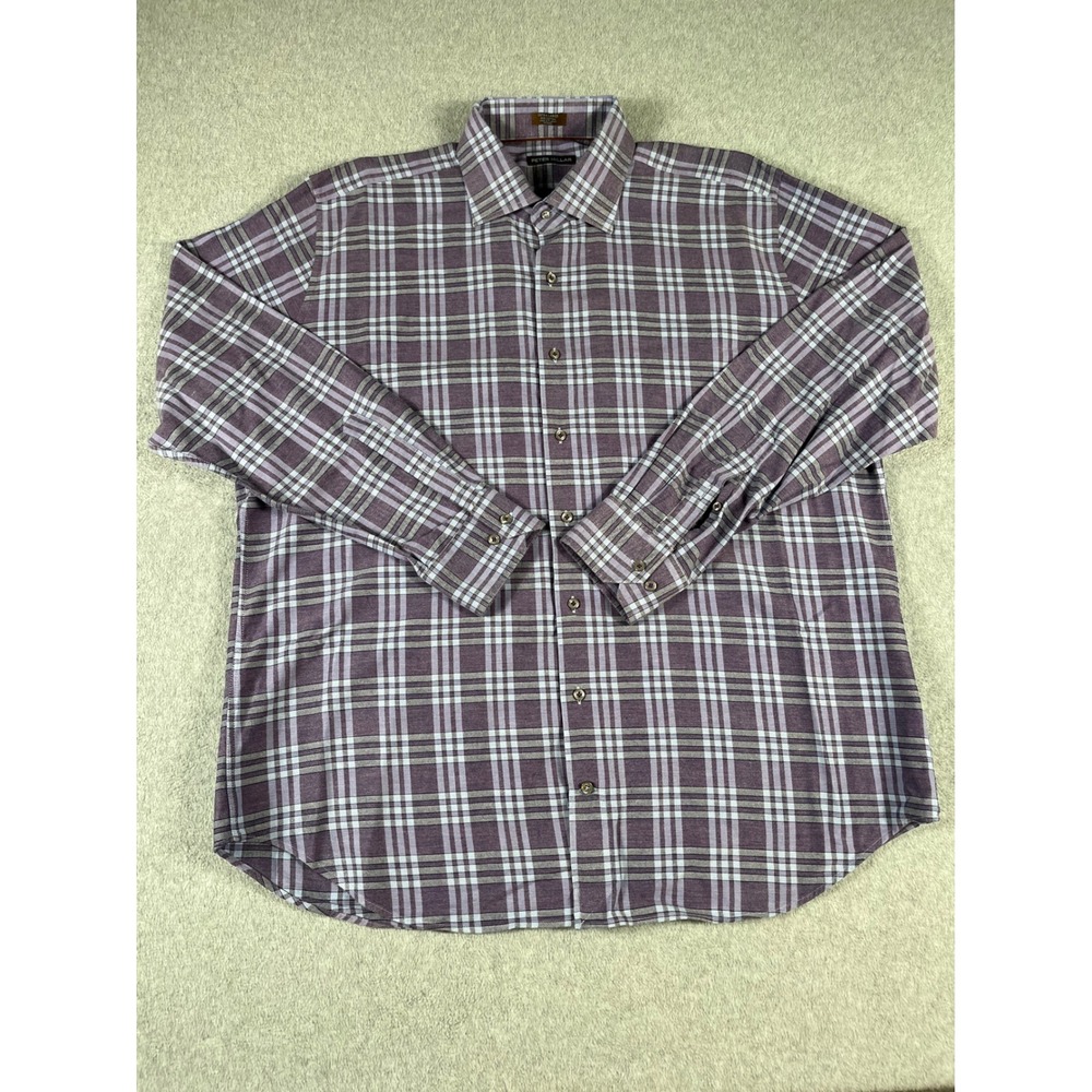 Peter Millar Sport Mens XL Purple Plaid LS Button Down Cotton Shirt MF15RD26DUL‎